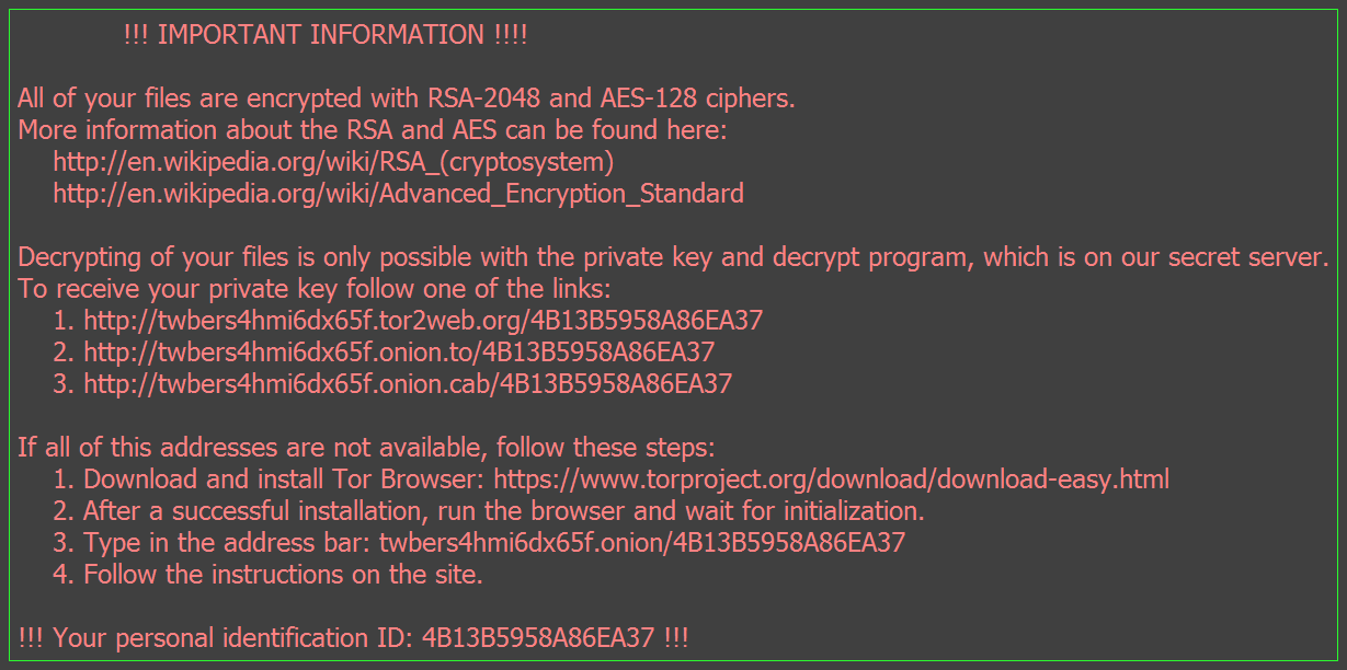 Sample Ransom Message