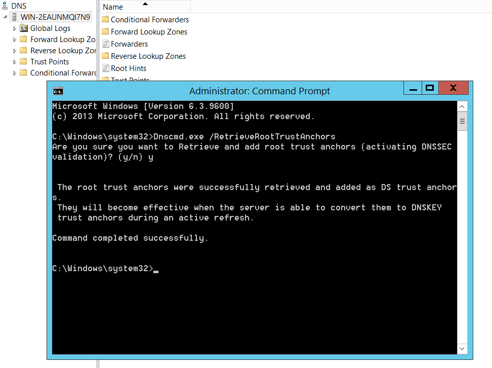 Using dnscmd.ede to automatically retrieve the root trust anchors