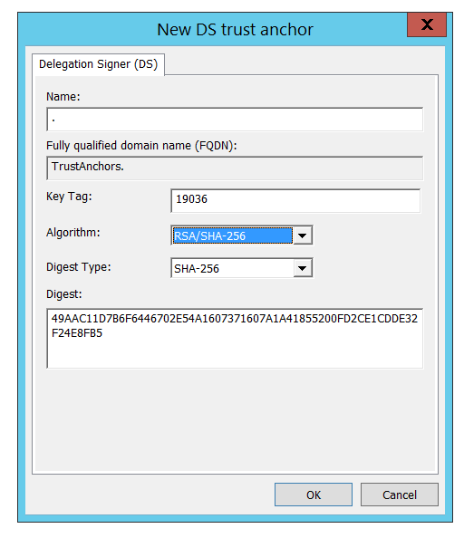 DS Key for the root trust point