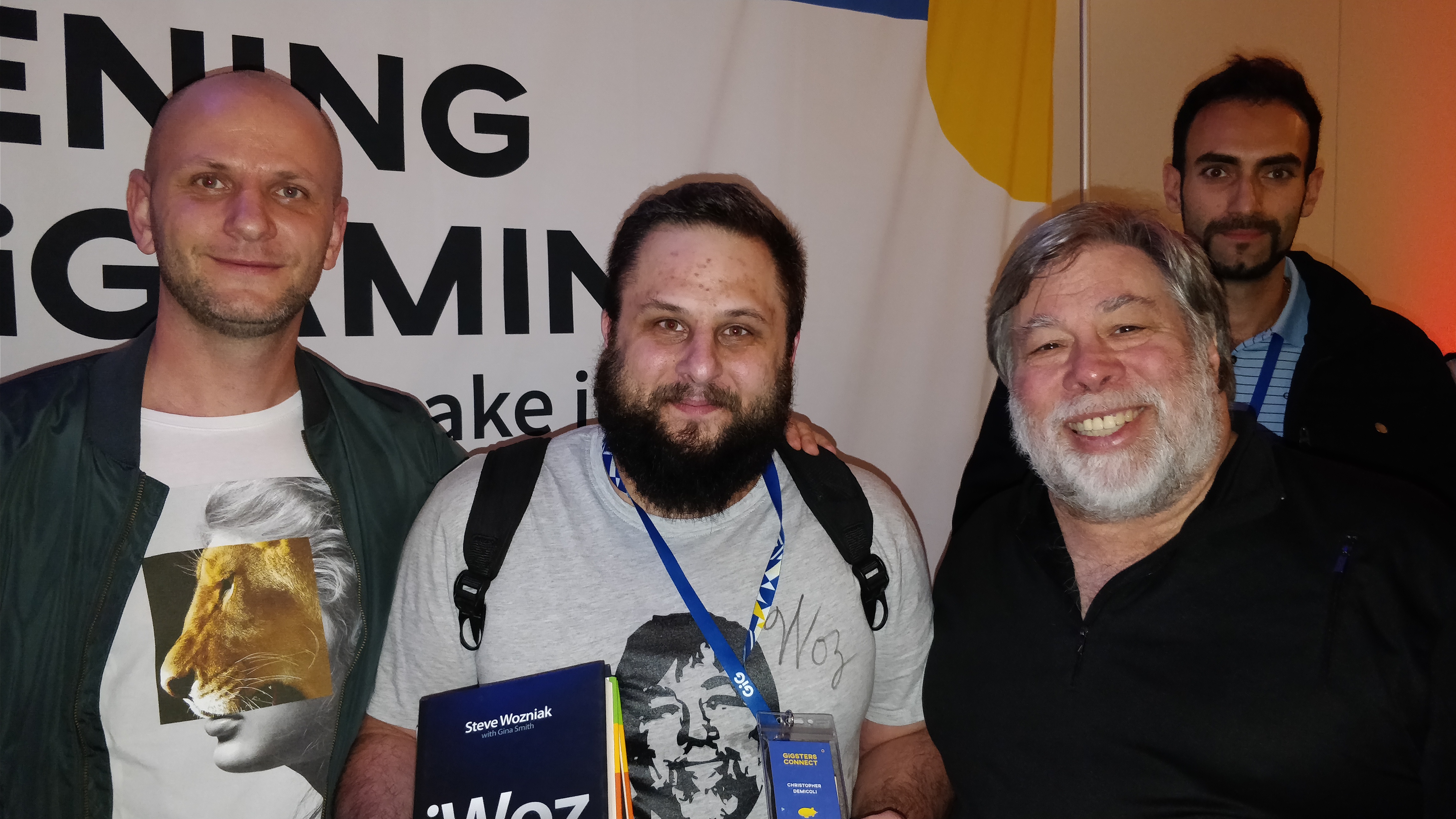 Robin, Myself with my signed Woz shirt and Books and Steve Wozniak