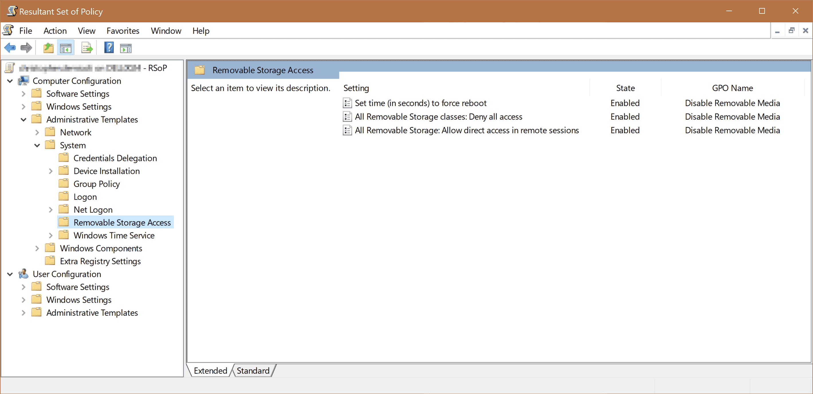 RSOP showing a deny policy on Removable Storage