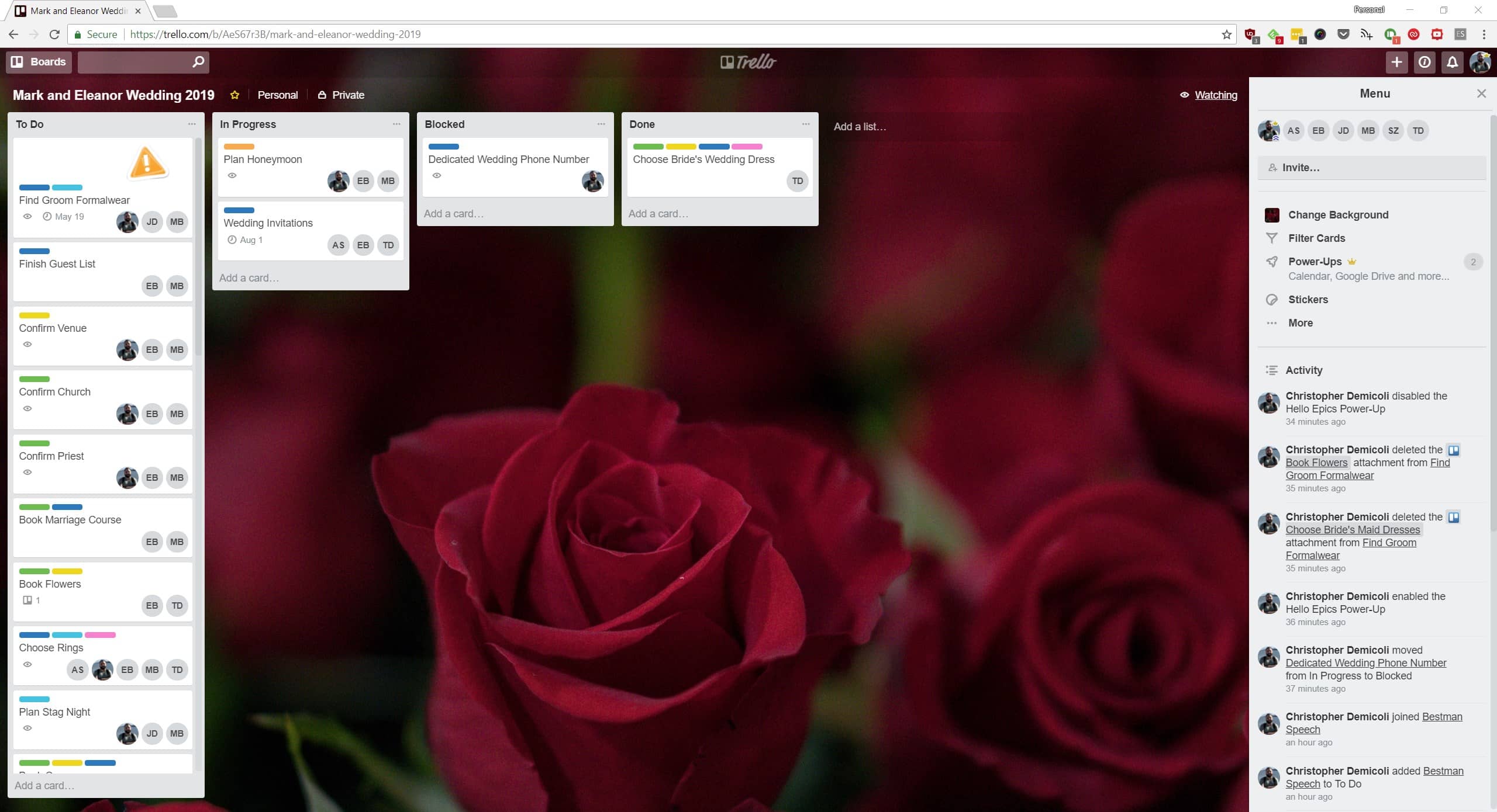 The Wedding Kanban Board on Trello
